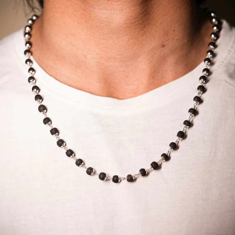 Original Karungali Malai with Silver Caps – Divine Protection & Energy Necklace