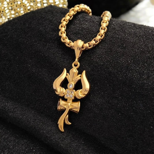 Trishul Om and Damru Pendant with Chain